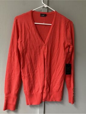 Cielo Coral Button-Front V-Neck Cardigan Size XL Button Down New